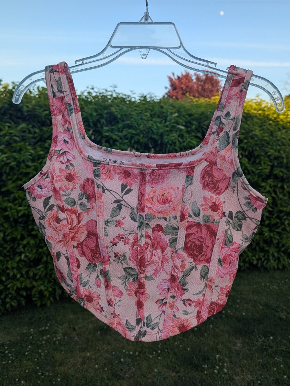 Pink Floral Square Corset Crop Top